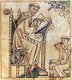 France: Coloured woodcut of St Bernard of Clairvaux writuing a sermon, 12th century